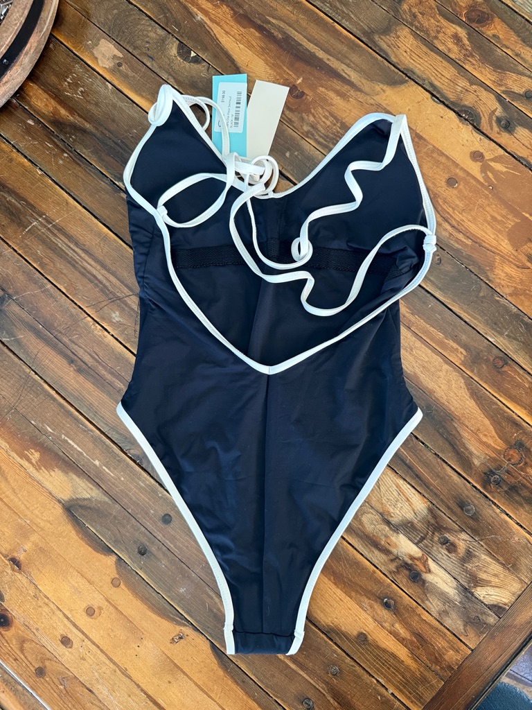 Shore Black One-Piece Swimsuit With White Trim — image 2 of 4